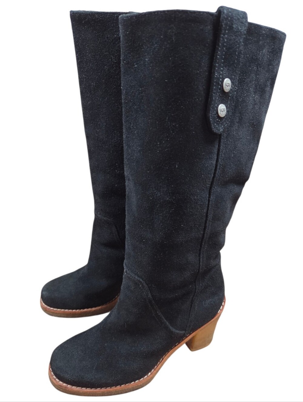 UGG Australia Josie Tall Black Suede Heel Boots Women's Size US 7.5 Fall Boho - Picture 3 of 12
